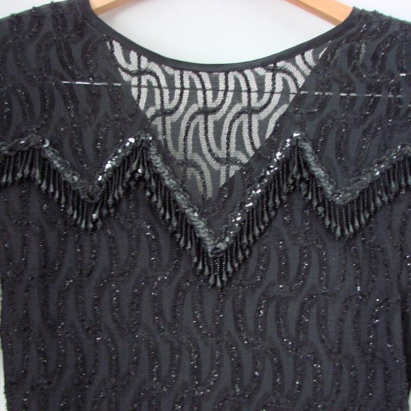 Vintage Black Cocktail Dress Beaded Lace Wedding Black Tie Holiday Party 10 - Picture 5 of 16